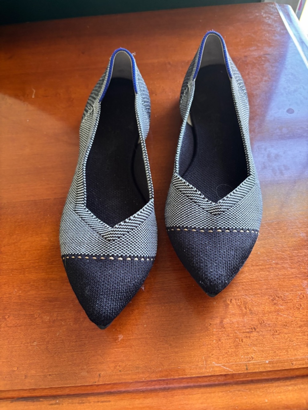 Rothy's Two-Tone Pointed Toe Flats in Black and Gray
